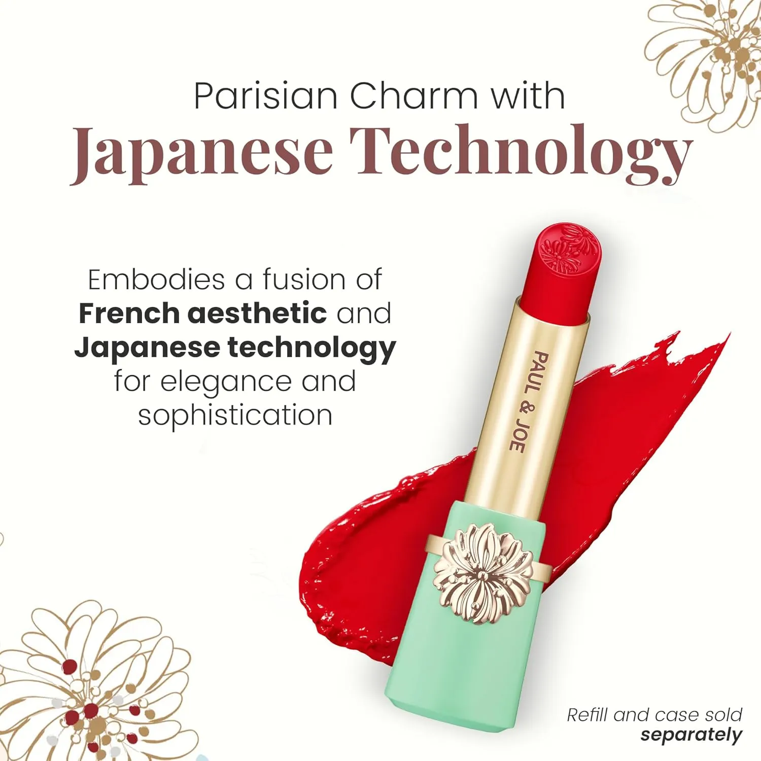Paul & Joe Moisturizing Lipstick Refill Only, Case Sold Separately, Long Lasting Lipstick for Highly-Pigmented Lip Color, 07 Arrosoir Rouge - Vivid Reddish-Orange Lip Stick, 0.10 oz