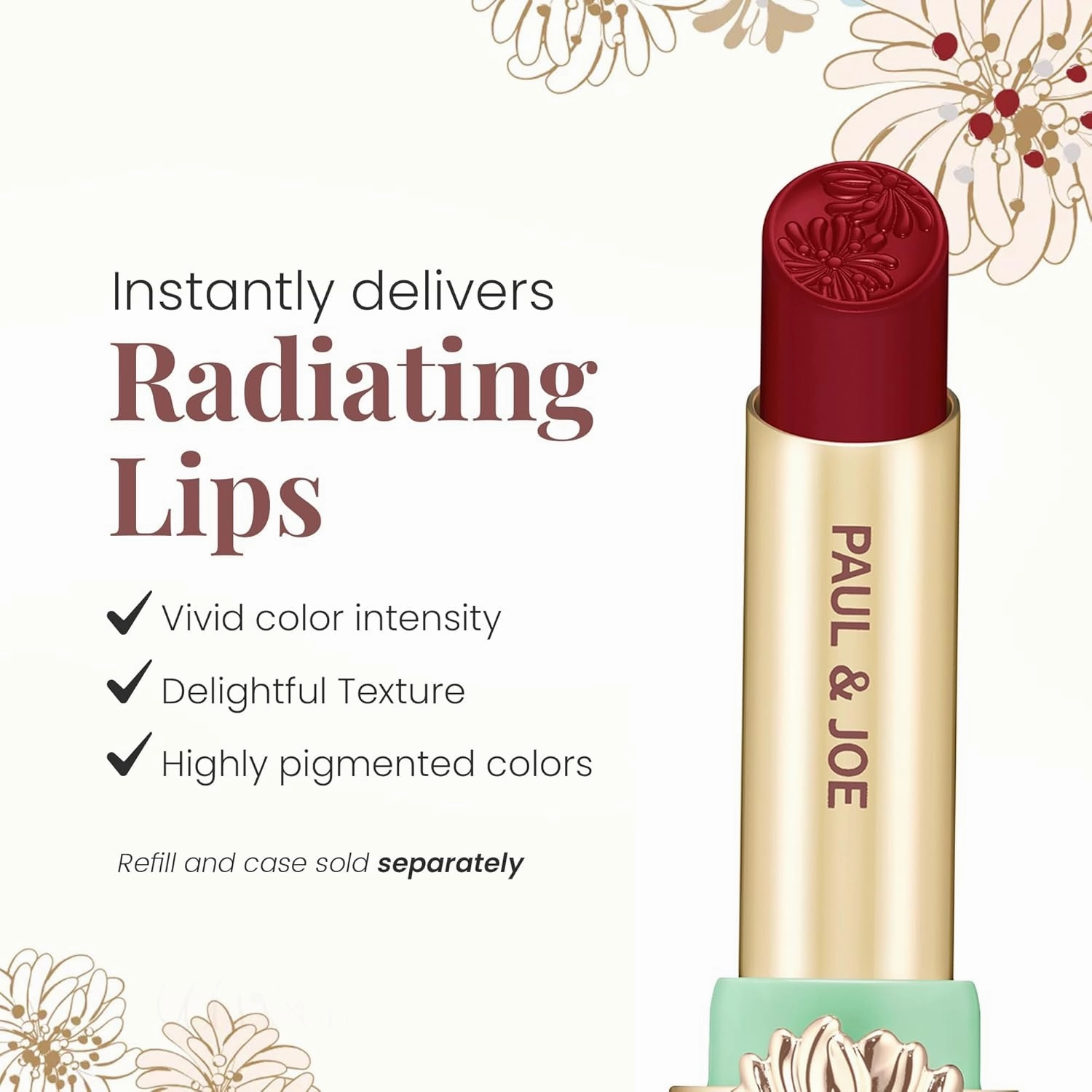 Paul & Joe Moisturizing Lipstick Refill Only, Case Sold Separately, Long Lasting Lipstick for Highly-Pigmented Lip Color, 11 Magic Apple - Alluringly Deep Wine Red Lip Stick, 0.10 oz