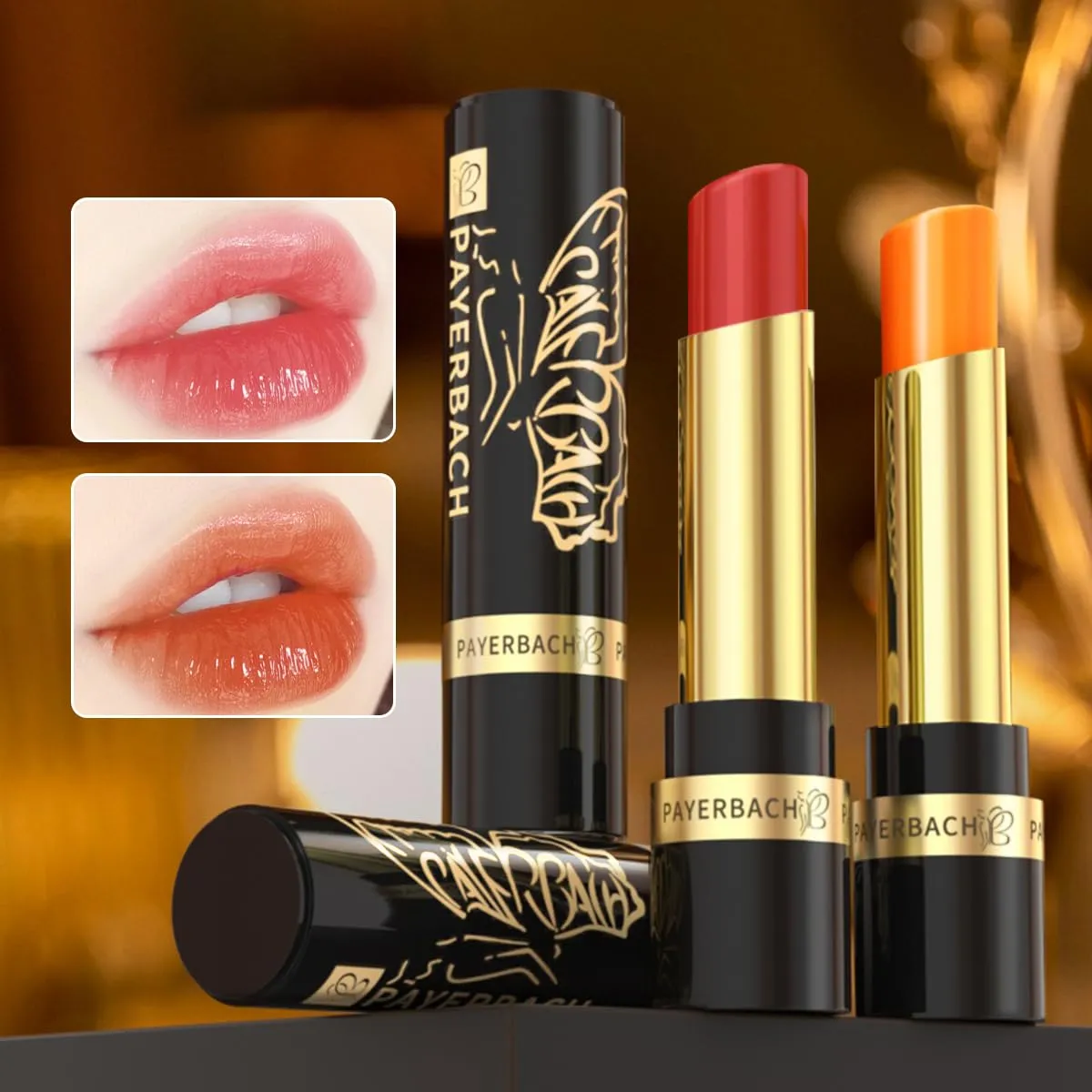 Payerbach Moisturizing Lip Color, Dual Action Makeup and Care, Upgraded Version，3 well-matched lipsticks COLOR CHANGING LIPSTICK-RED CHERRY 01 02Carrot   Red Cherry