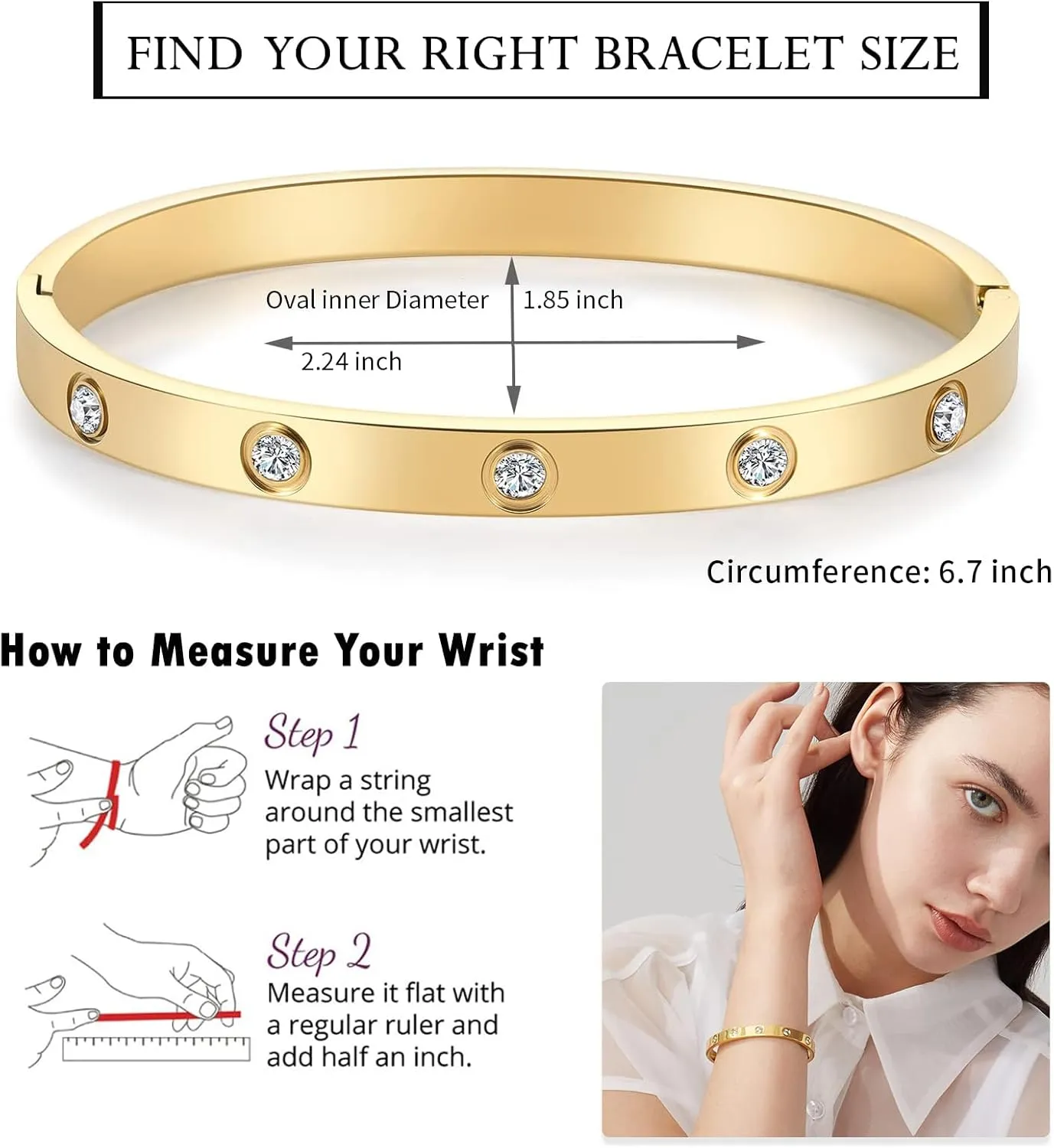 PDWZNBA 18K Gold Plated Love Friendship Bracelets with CZ Stones Trendy Stainless Steel Bangle Jewelry