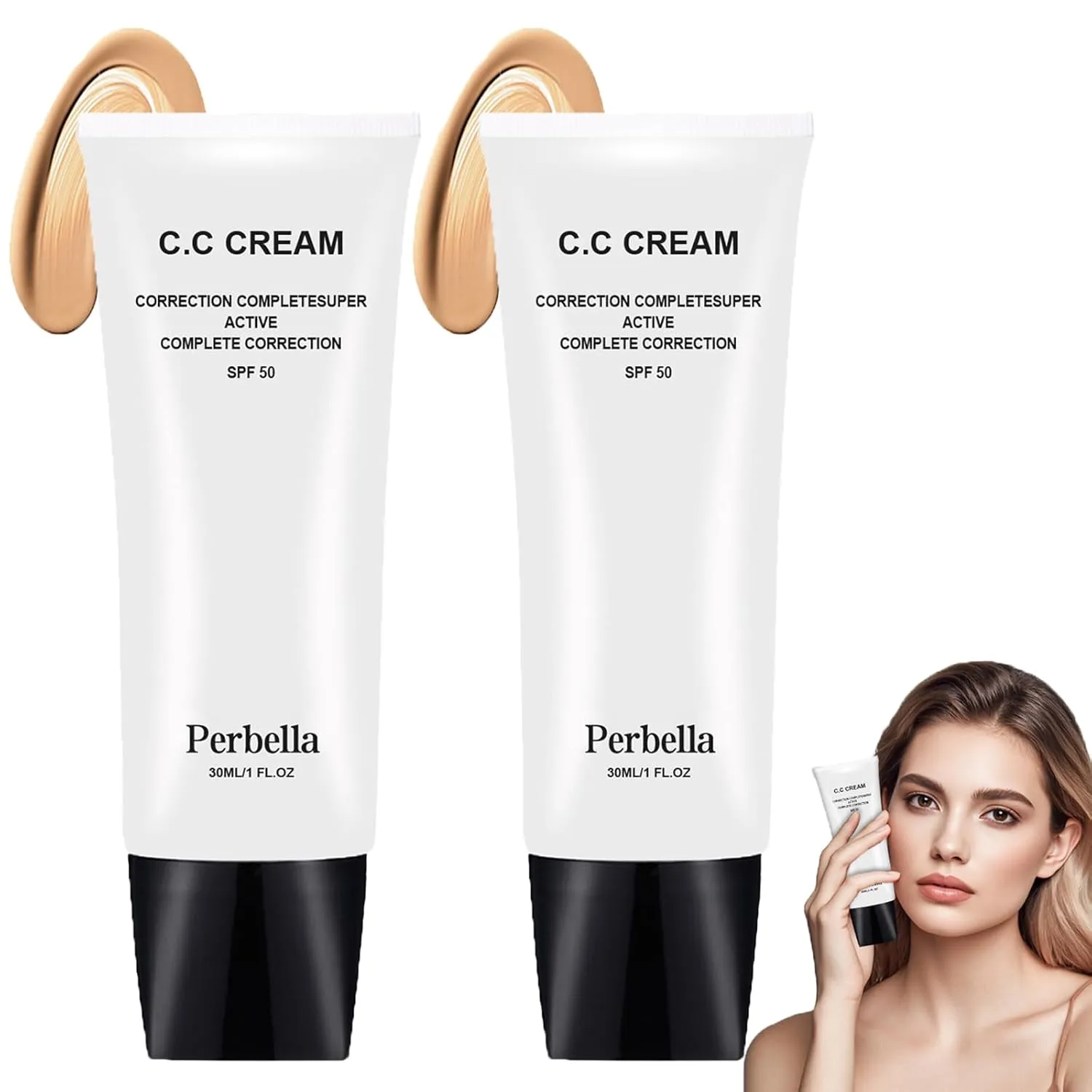 Perbella Cc Cream Self Adjusting for Mature and Older Women,Cc Cream with Spf 50,Waterproof, Moisturizing and Breathable (2PCS)