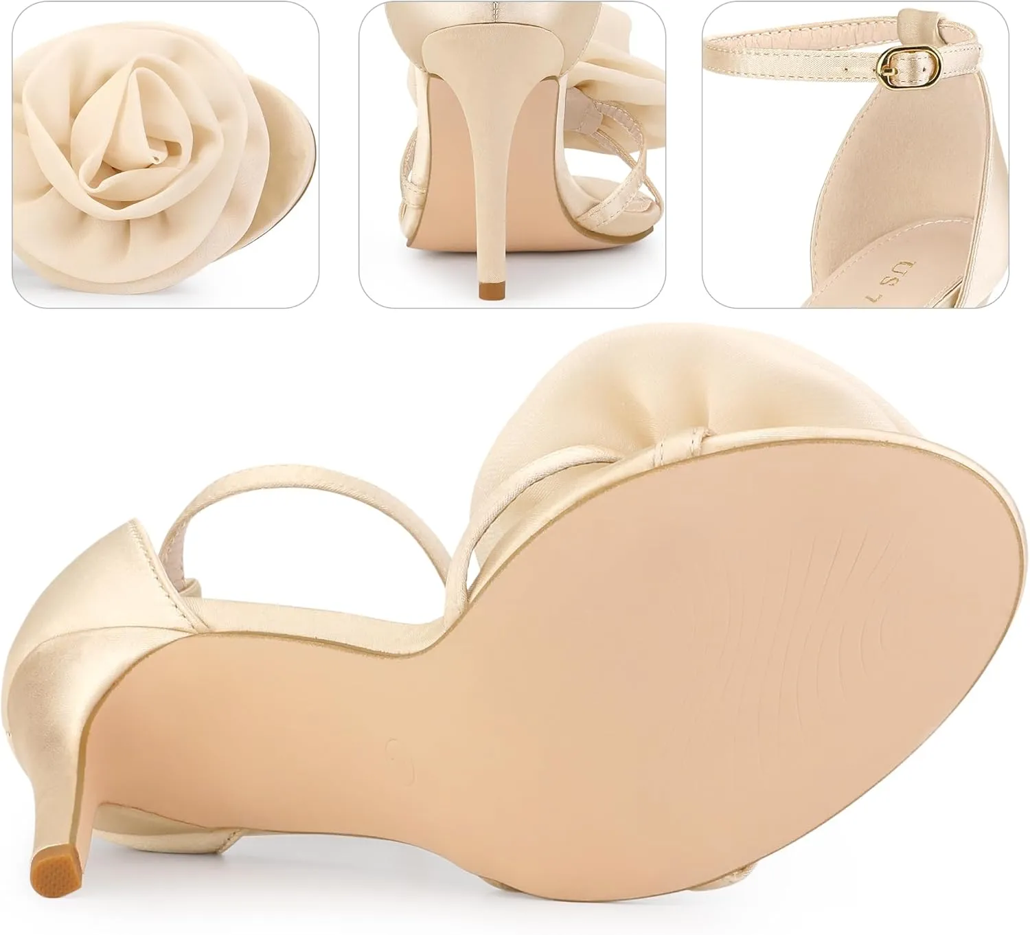 Perphy Flower Satin Sandal Ankle Strap Stiletto Heel Flowers Sandals for Women