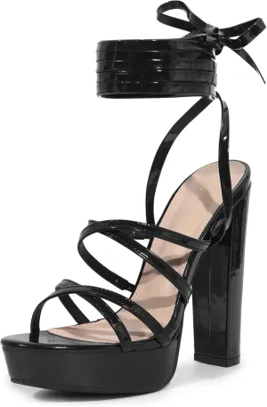 Perphy Platform Heels Block Strappy Heel Lace Up Heel Sandals for Women