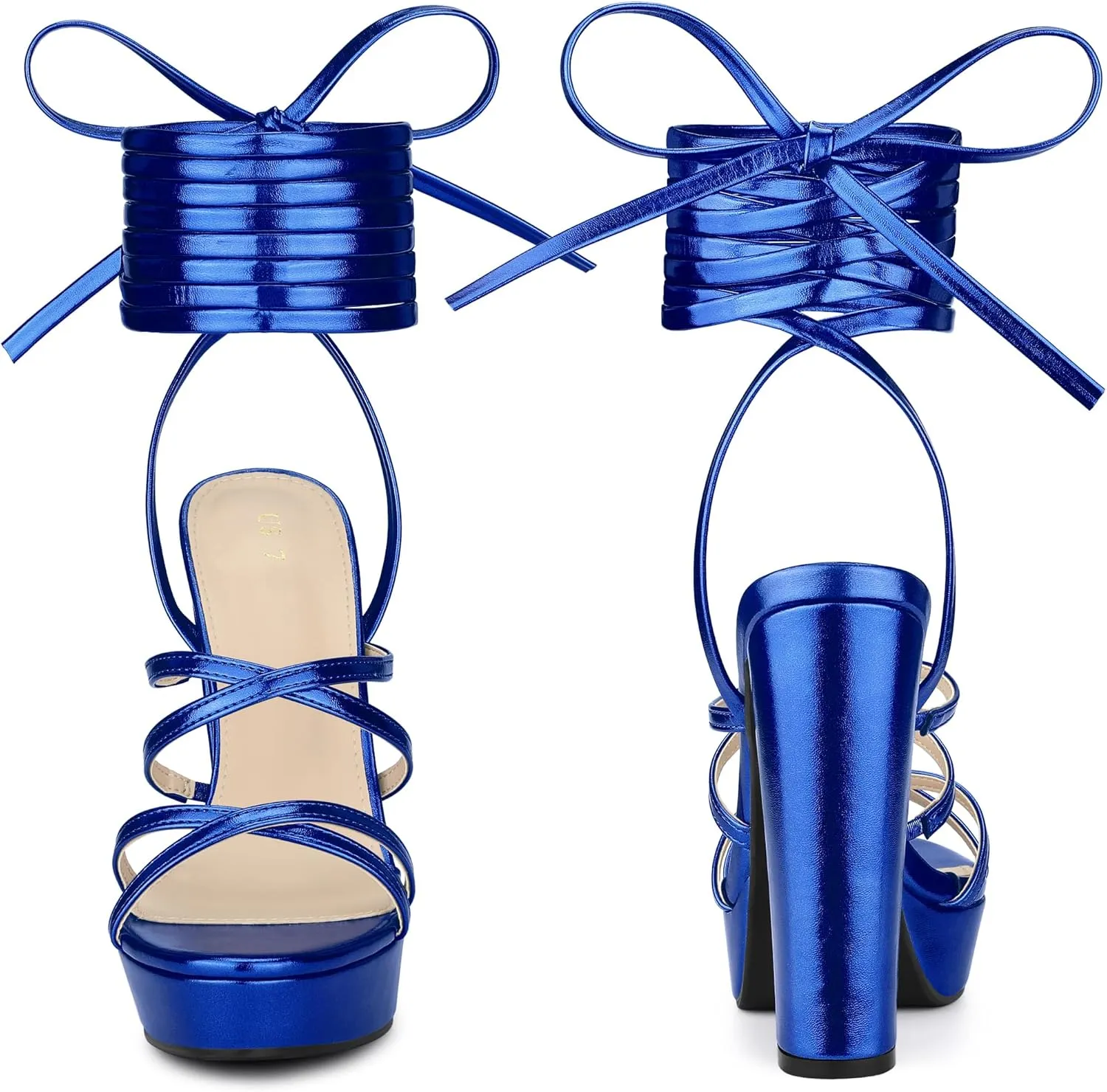 Perphy Platform Heels Block Strappy Heel Lace Up Heel Sandals for Women