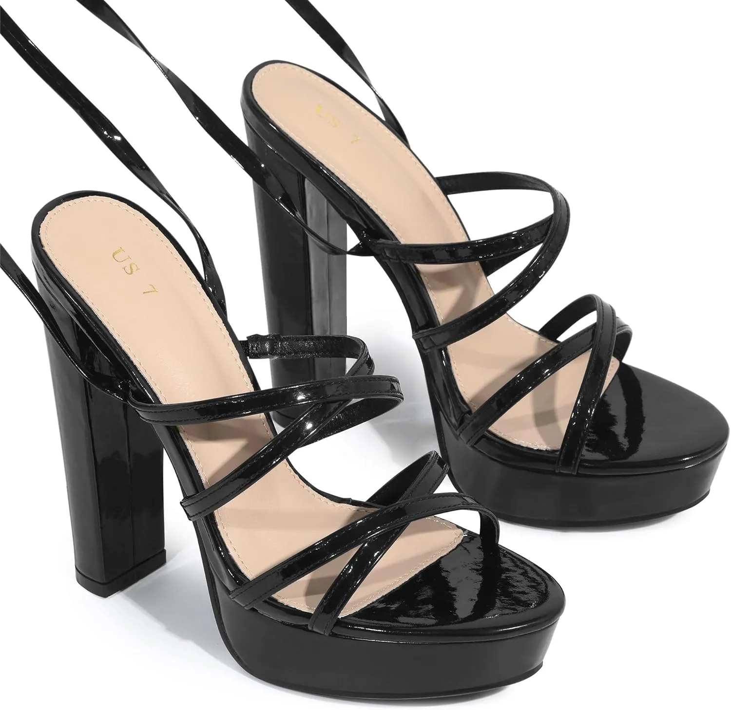 Perphy Platform Heels Block Strappy Heel Lace Up Heel Sandals for Women