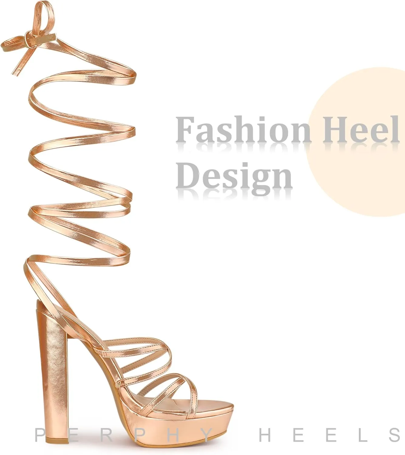 Perphy Platform Heels Block Strappy Heel Lace Up Heel Sandals for Women
