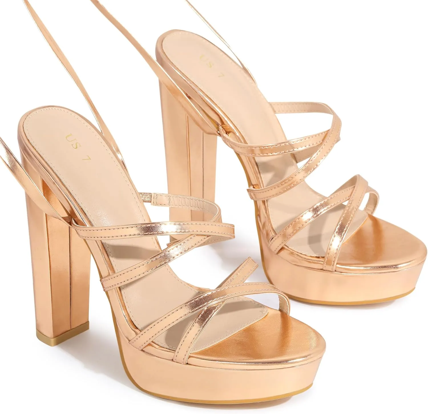 Perphy Platform Heels Block Strappy Heel Lace Up Heel Sandals for Women