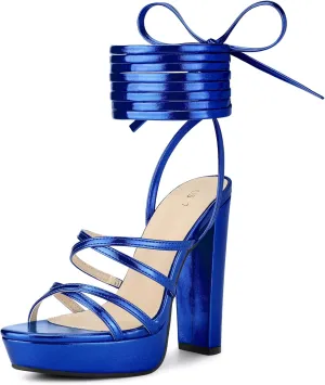 Perphy Platform Heels Block Strappy Heel Lace Up Heel Sandals for Women