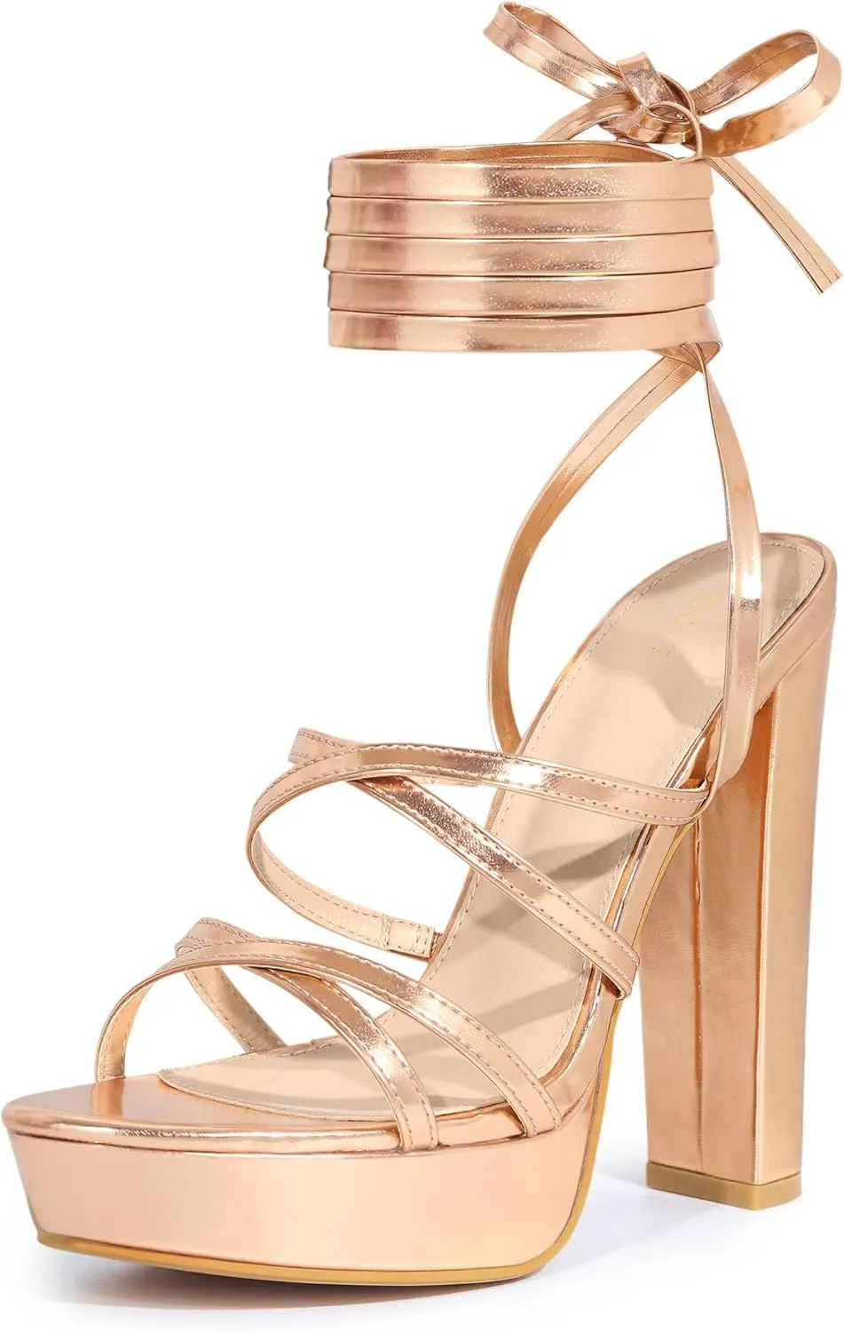 Perphy Platform Heels Block Strappy Heel Lace Up Heel Sandals for Women