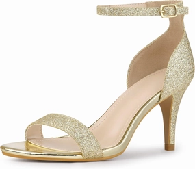 Perphy Glitter Ankle Strap Stiletto Heeled Sandals for Women
