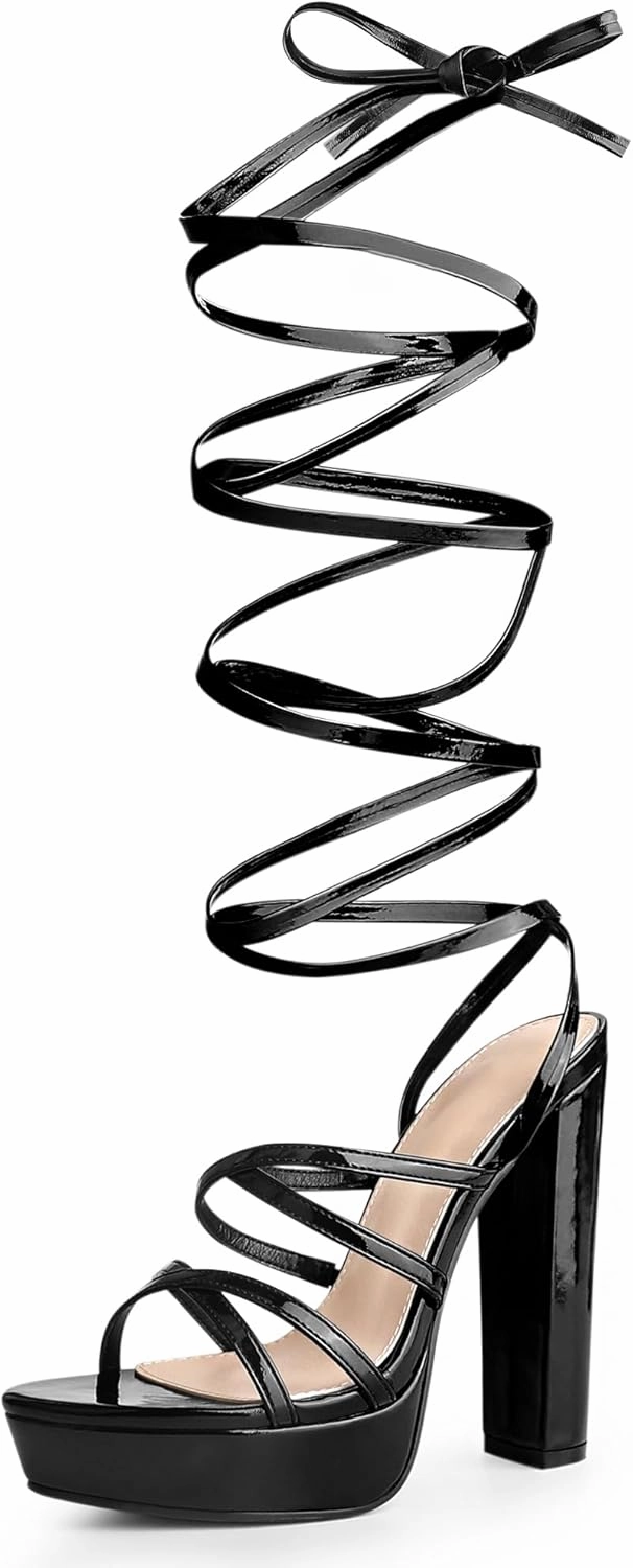 Perphy Platform Heels Block Strappy Heel Lace Up Heel Sandals for Women