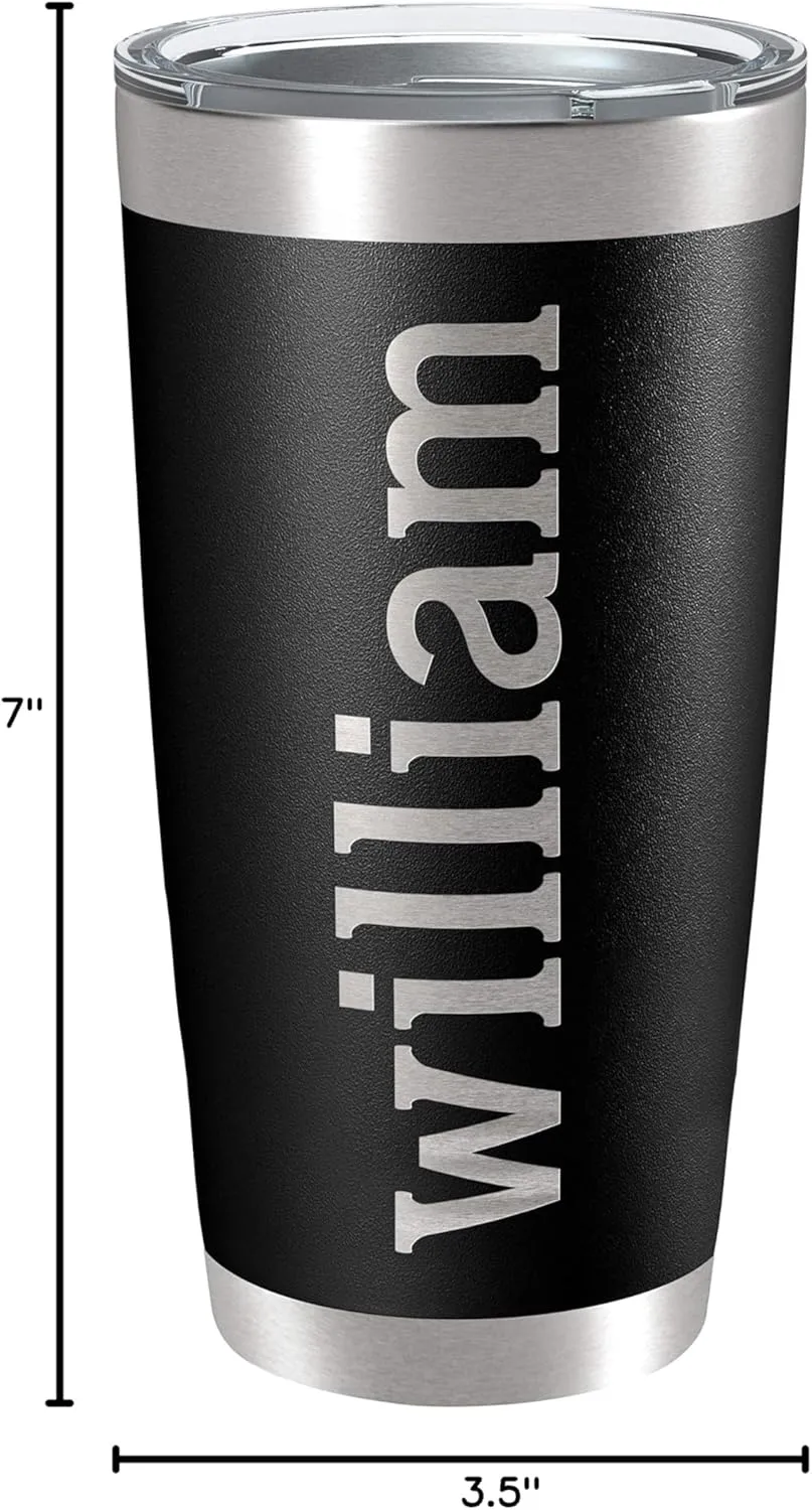 Personalized Tumblers, Stainless Steel 20 oz Tumbler w/Lid | 13 Designs | Personalized Cups Double Walled Insulated Coffee Cup for, Gym, Fitness | Hot and Cold Drink Use - Black