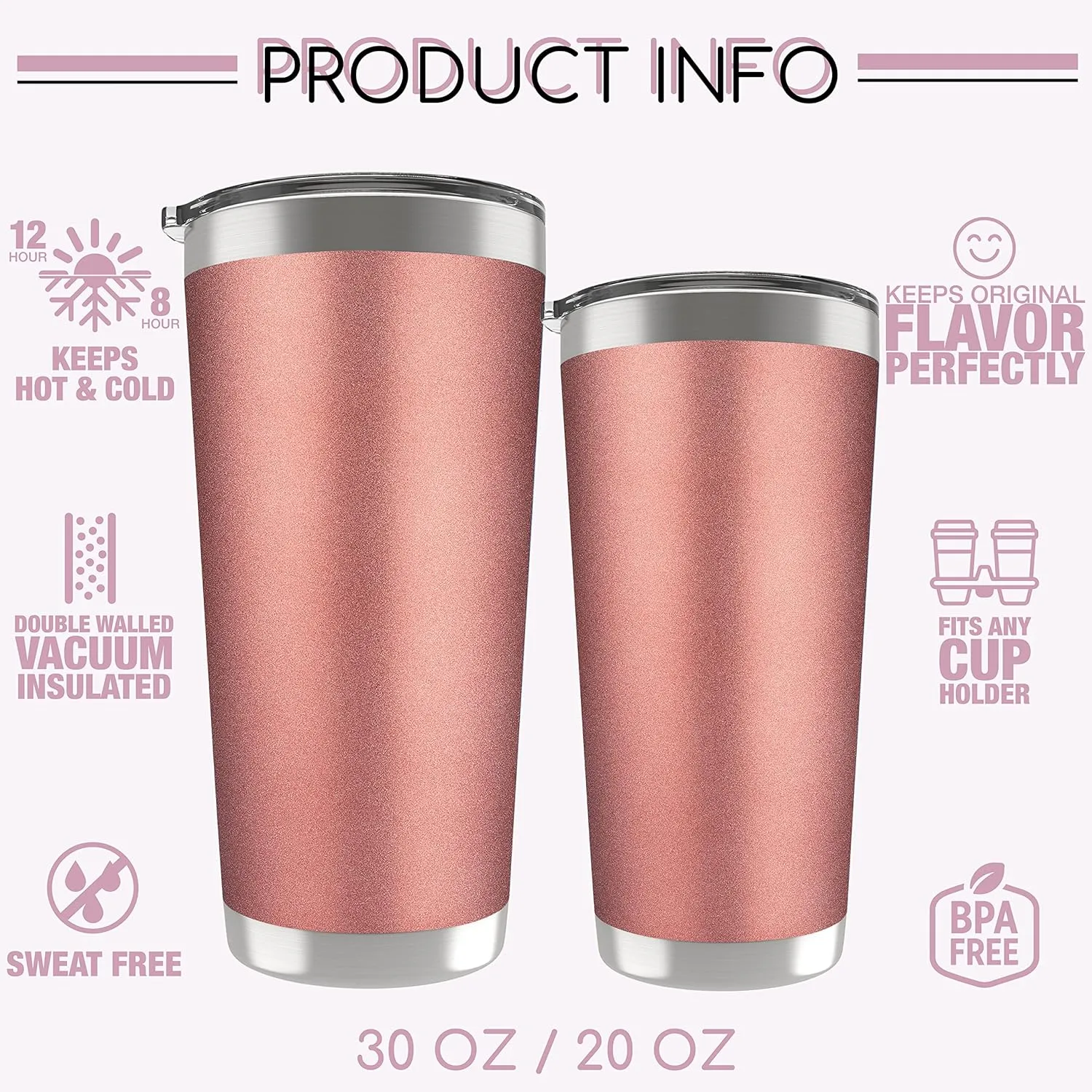 Personalized Tumblers, Stainless Steel 20 oz Tumbler w/Lid | 13 Designs | Personalized Cups Double Walled Insulated Coffee Cup for, Gym, Fitness | Hot and Cold Drink Use - Black