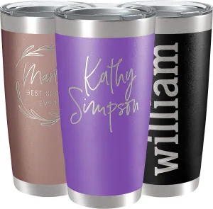 Personalized Tumblers, Stainless Steel 20 oz Tumbler w/Lid |13 Different Designs| Personalized Cups Double Walled Insulated Coffee Cup for Travel - Purple