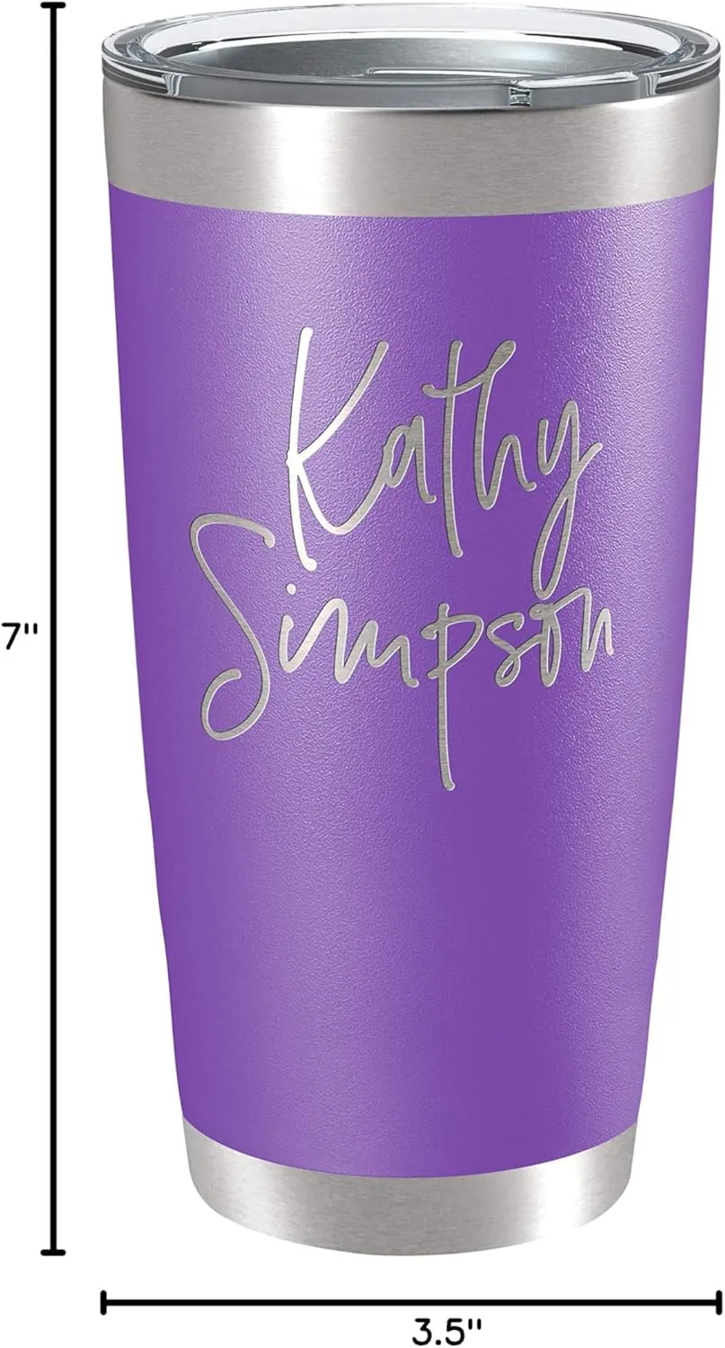 Personalized Tumblers, Stainless Steel 20 oz Tumbler w/Lid |13 Different Designs| Personalized Cups Double Walled Insulated Coffee Cup for Travel - Purple
