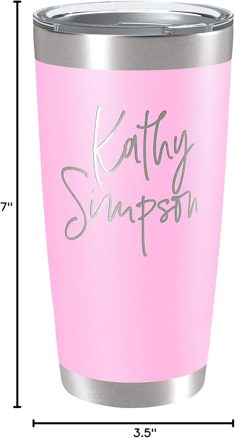 Personalized Tumblers, Stainless Steel 20 oz Tumbler w/Lid |13 Different Designs| Personalized Cups Double Walled Insulated Coffee Cup for Travel - Soft Pink