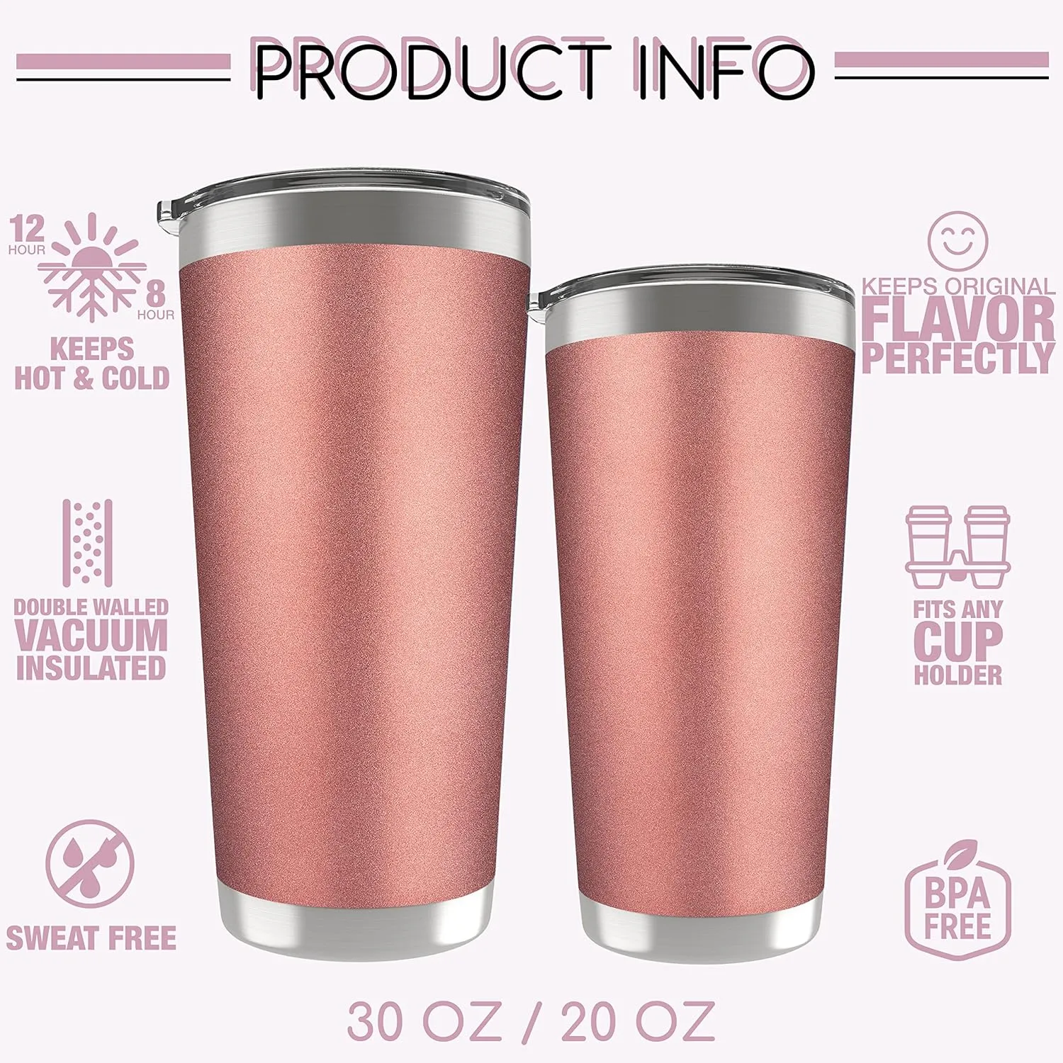 Personalized Tumblers, Stainless Steel 20 oz Tumbler w/Lid |13 Different Designs| Personalized Cups Double Walled Insulated Coffee Cup for Travel - Soft Pink