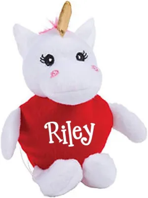 Personalized Valentine's Day Unicorn Character - Miniature Stuffed Animal Keepsake with Custom Name