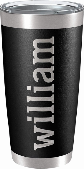 Personalized Tumblers, Stainless Steel 20 oz Tumbler w/Lid | 13 Designs | Personalized Cups Double Walled Insulated Coffee Cup for, Gym, Fitness | Hot and Cold Drink Use - Black