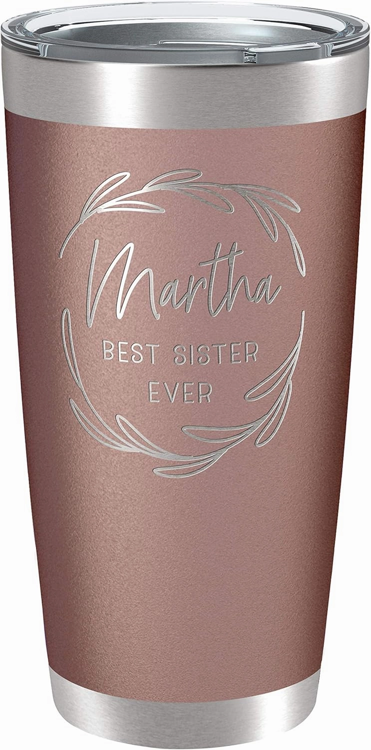 Personalized Tumblers, Stainless Steel 20 oz Tumbler w/Lid | 13 Designs | Personalized Cups Double Walled Insulated Coffee Cup for Travel, Work, Gym, Fitness | Hot and Cold Drink - Rose Gold