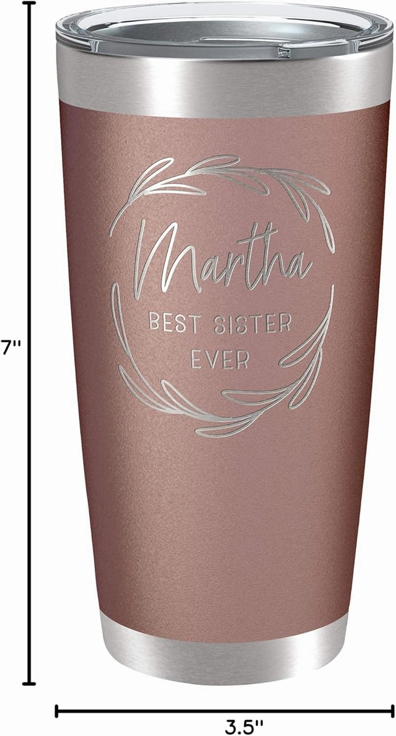 Personalized Tumblers, Stainless Steel 20 oz Tumbler w/Lid | 13 Designs | Personalized Cups Double Walled Insulated Coffee Cup for Travel, Work, Gym, Fitness | Hot and Cold Drink - Rose Gold