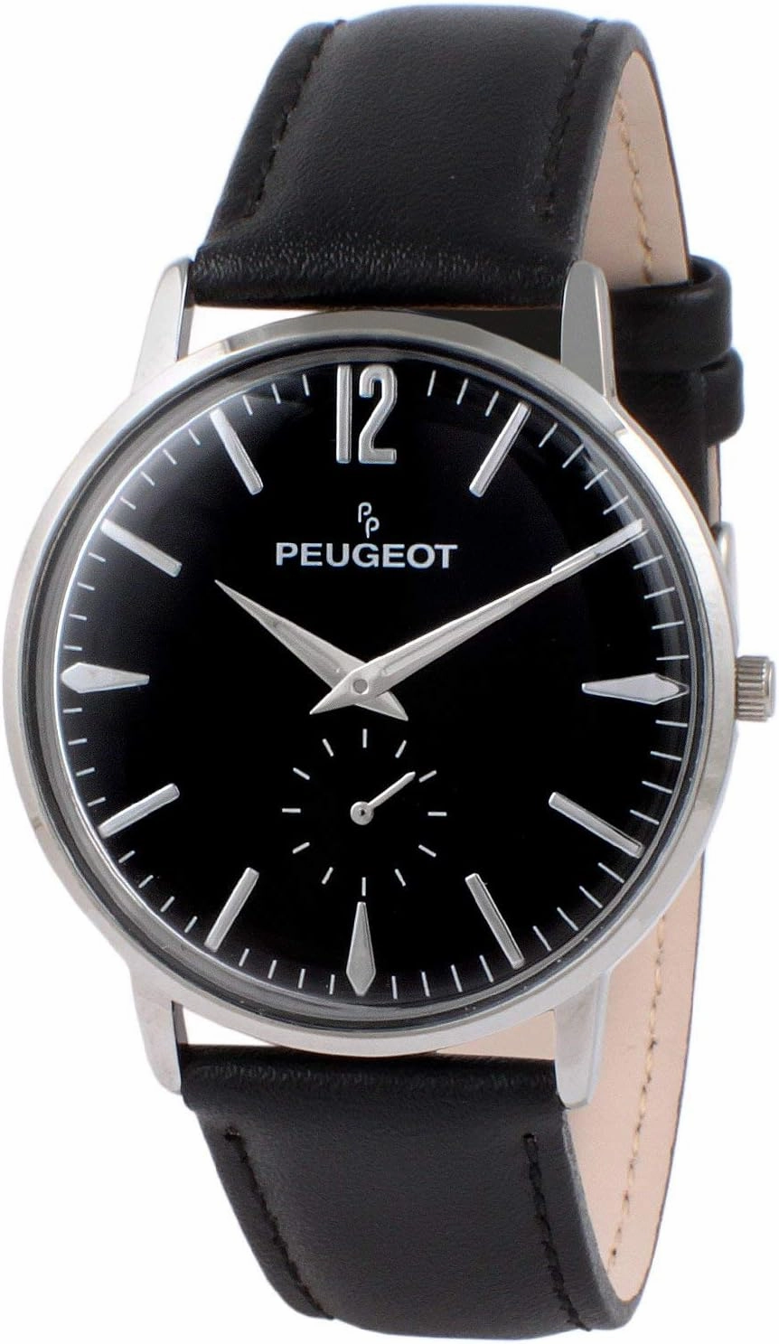 Peugeot Men's Vintage Business Watch - Retro Style, Analog Movement with Remote Sweep Second Hand and Black Leather Strap