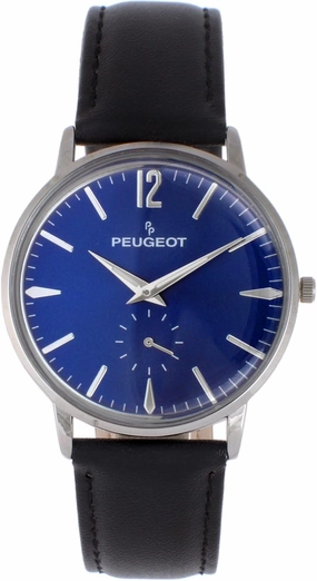 Peugeot Men's Vintage Business Watch - Retro Style, Analog Movement with Remote Sweep Second Hand and Black Leather Strap