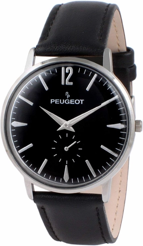 Peugeot Men's Vintage Business Watch - Retro Style, Analog Movement with Remote Sweep Second Hand and Black Leather Strap