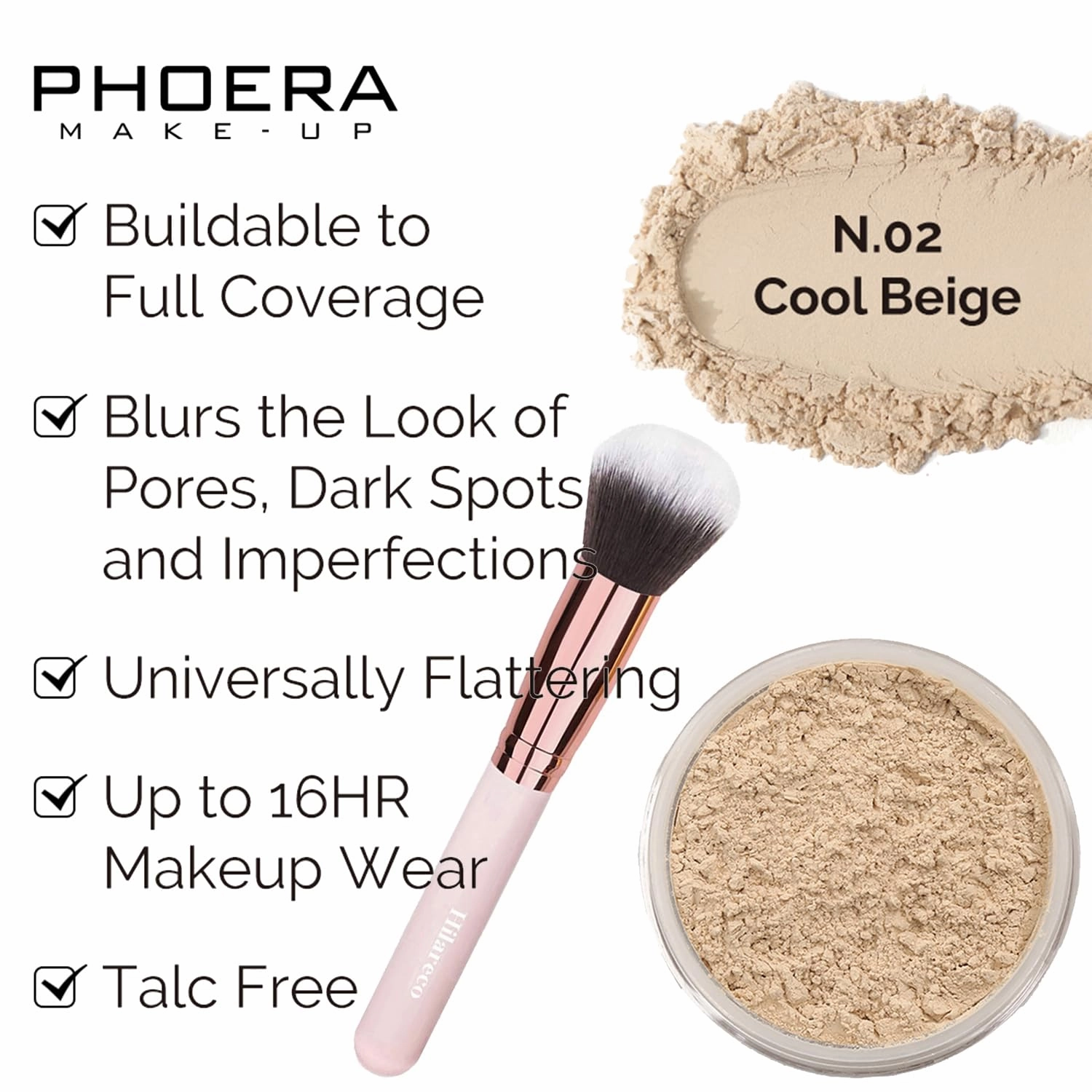 PHOERA Foundation,Full Coverage Foundation,PHOERA Primer,PHOERA Powder,PHOERA Concealer PHOERA Makeup Set, Kabuki Makeup Brushes Foundation Brush Powder,2 Makeup Sponge (104 Buff Beige   105 Sand）
