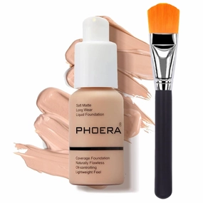Phoera Foundation Set with Makeup Brush - Matte Cream Foundation Kit with 106 (Warm Sun) Shade & Applicator - Full Coverage Concealer - 24hr Oil Control - 30ml