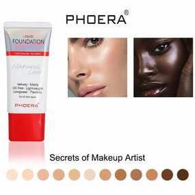 PHOERA Liquid Foundation Mineral Touch Oil Control Matte Skin-Friendly Makeup Full Coverage 24Hour Long Lasting Cosmetic