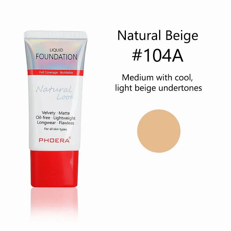 PHOERA Liquid Foundation Mineral Touch Oil Control Matte Skin-Friendly Makeup Full Coverage 24Hour Long Lasting Cosmetic