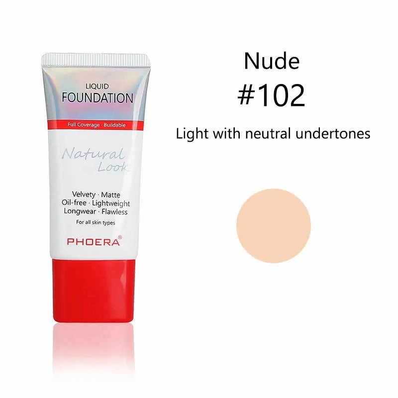 PHOERA Liquid Foundation Mineral Touch Oil Control Matte Skin-Friendly Makeup Full Coverage 24Hour Long Lasting Cosmetic
