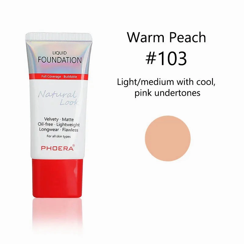 PHOERA Liquid Foundation Mineral Touch Oil Control Matte Skin-Friendly Makeup Full Coverage 24Hour Long Lasting Cosmetic