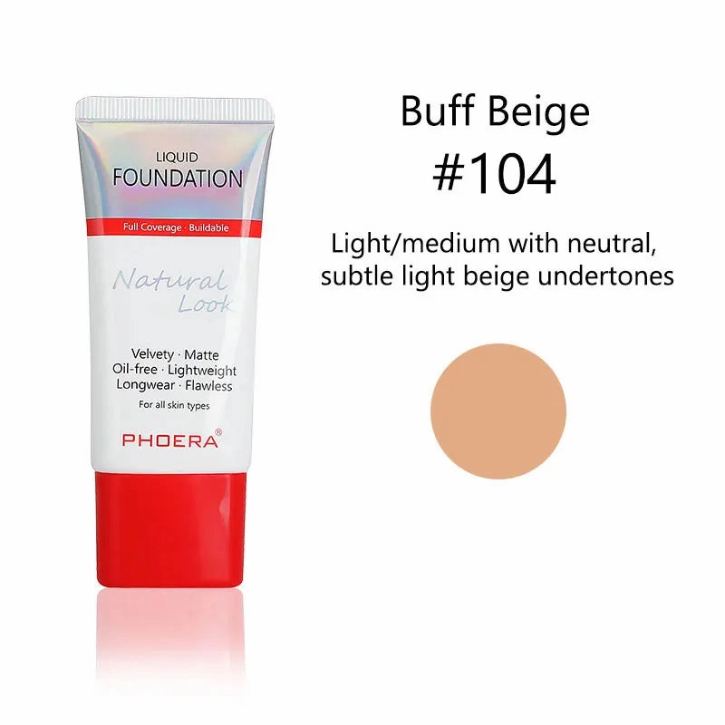 PHOERA Liquid Foundation Mineral Touch Oil Control Matte Skin-Friendly Makeup Full Coverage 24Hour Long Lasting Cosmetic
