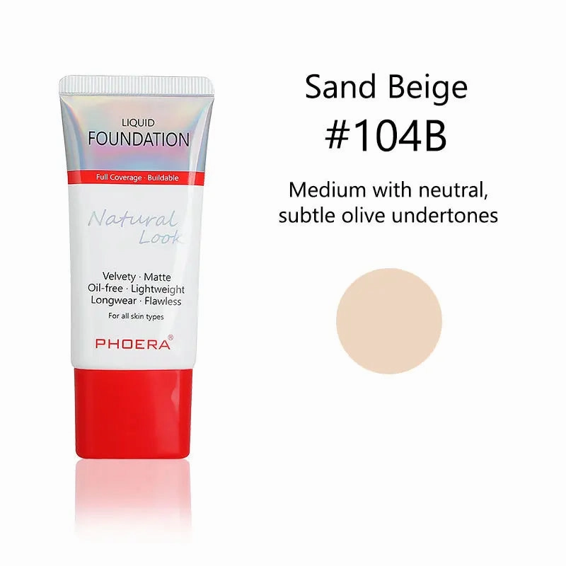 PHOERA Liquid Foundation Mineral Touch Oil Control Matte Skin-Friendly Makeup Full Coverage 24Hour Long Lasting Cosmetic