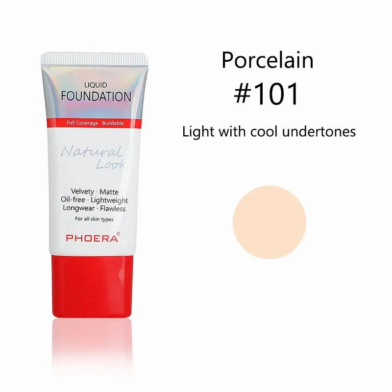 PHOERA Liquid Foundation Mineral Touch Oil Control Matte Skin-Friendly Makeup Full Coverage 24Hour Long Lasting Cosmetic