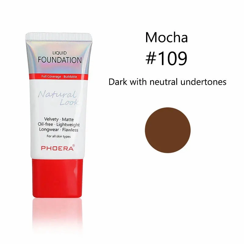 PHOERA Liquid Foundation Mineral Touch Oil Control Matte Skin-Friendly Makeup Full Coverage 24Hour Long Lasting Cosmetic