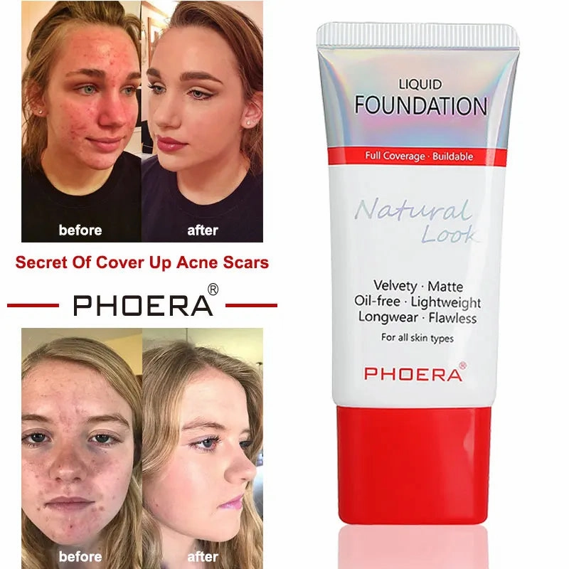PHOERA Liquid Foundation Mineral Touch Oil Control Matte Skin-Friendly Makeup Full Coverage 24Hour Long Lasting Cosmetic