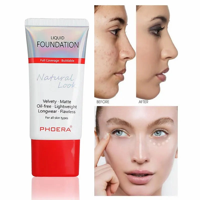 PHOERA Liquid Foundation Mineral Touch Oil Control Matte Skin-Friendly Makeup Full Coverage 24Hour Long Lasting Cosmetic