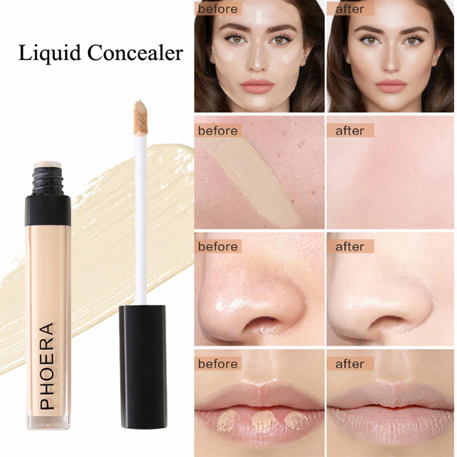 PHOERA Mushroom Head Air Cushion CC Cream Natural Foundation, Concealer, Primer, Powder, Kabuki Makeup Brushes (101 Porcelain 01 Ivory)