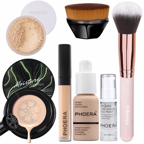 PHOERA Mushroom Head Air Cushion CC Cream Natural Foundation, Concealer, Primer, Powder, Kabuki Makeup Brushes (101 Porcelain 01 Ivory)
