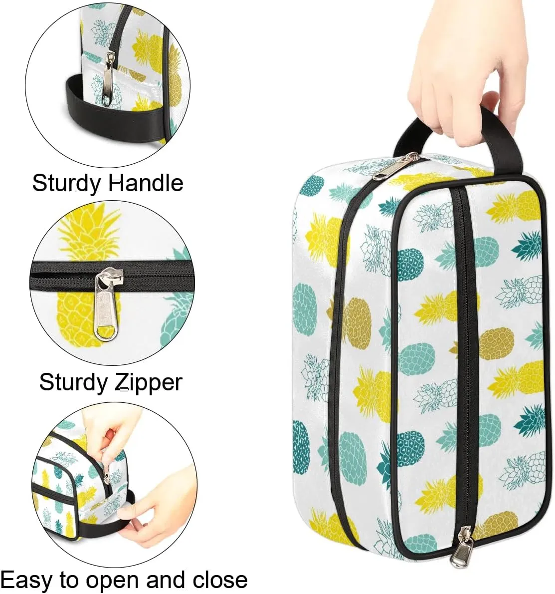 Pineapples Travel Toiletry Bag for Women Men Small Cosmetic Makeup Organizer Water Resistant Shaving Bag Portable Make Up Bag Storage Bags with Handle