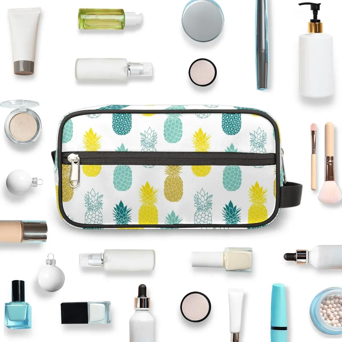 Pineapples Travel Toiletry Bag for Women Men Small Cosmetic Makeup Organizer Water Resistant Shaving Bag Portable Make Up Bag Storage Bags with Handle
