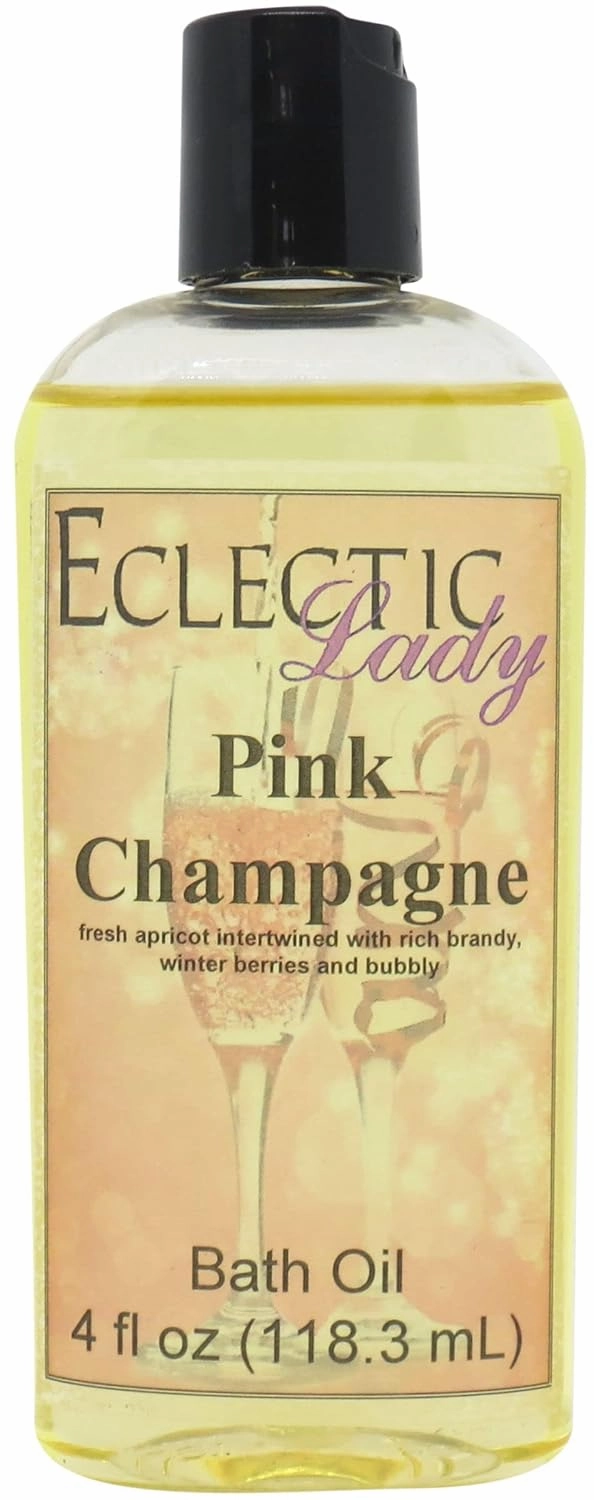 Pink Champagne Bath Oil by Eclectic Lady - Scented Bath Oil - Relaxing & Moisturizing Bathing Oil - Fragrance Body Oil For Dry & Rough Sensitive Skin - Body Daily Nourishing Shower Oil (4 oz)