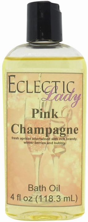 Pink Champagne Bath Oil by Eclectic Lady - Scented Bath Oil - Relaxing & Moisturizing Bathing Oil - Fragrance Body Oil For Dry & Rough Sensitive Skin - Body Daily Nourishing Shower Oil (4 oz)