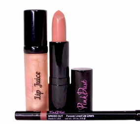 Pink Dust Vanilla Latte Combo - (Pack of 3) Makeup Kit - Lipstick, Liquid Lip & Liner Set - Spiced Out Liner, Angelina Lipstick and Lip Juice Gloss Long Lasting