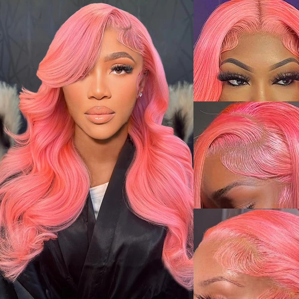 Pink Lace Front Wig Human Hair 13x4 Hd Lace Pink Body Wave Lace Front Wig Human Hair with Baby Hair Colored Wig Human Hair Pre Plucked 180% Density 26 Inch