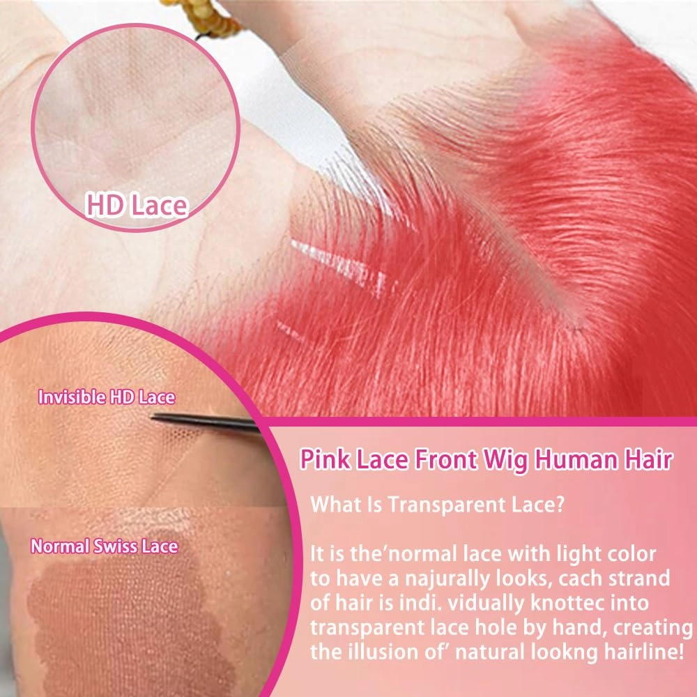 Pink Lace Front Wig Human Hair 13x4 Hd Lace Pink Body Wave Lace Front Wig Human Hair with Baby Hair Colored Wig Human Hair Pre Plucked 180% Density 26 Inch