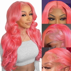 Pink Lace Front Wig Human Hair 13x4 Hd Lace Pink Body Wave Lace Front Wig Human Hair with Baby Hair Colored Wig Human Hair Pre Plucked 180% Density 26 Inch